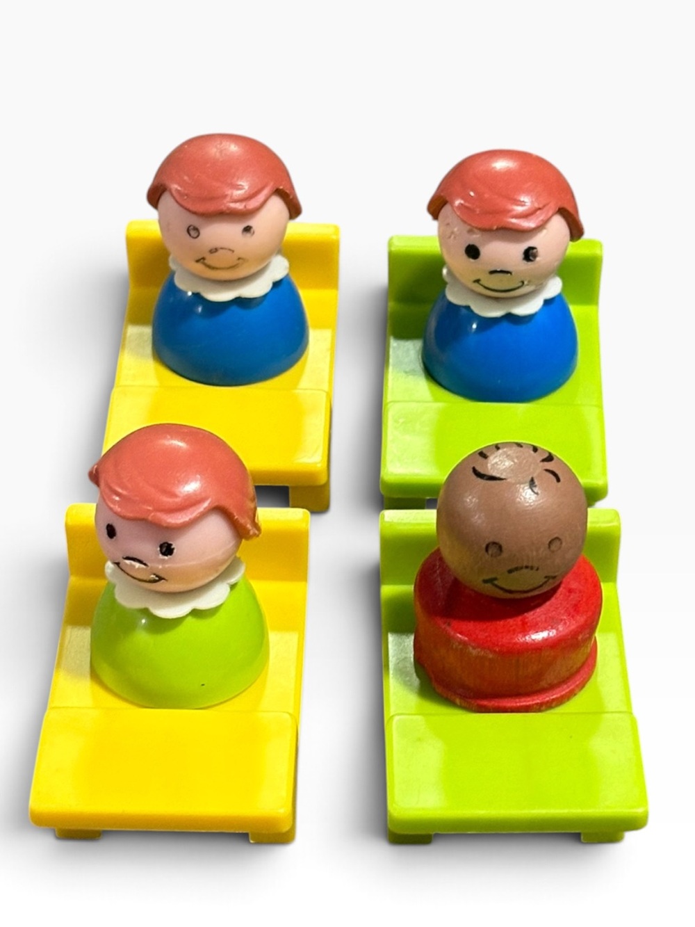 Vintage Fisher-Price Little People Figures and Chairs - Yellow, Green, Blue, Red